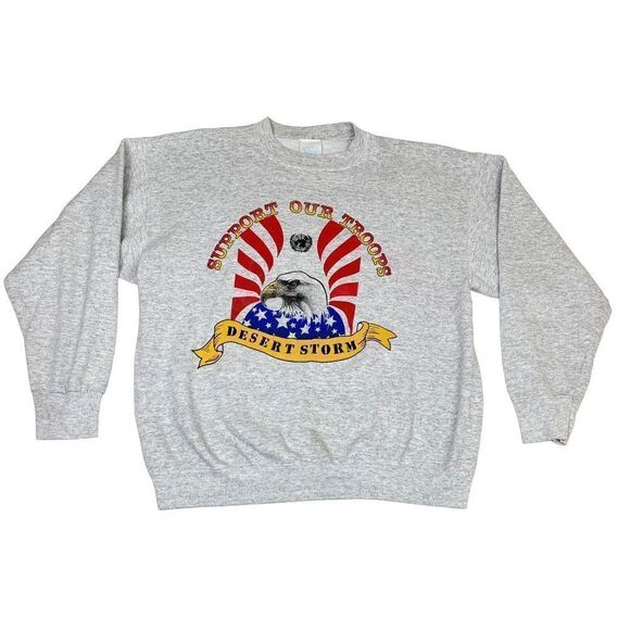 Vintage Desert Storm Sweatshirt XL Grey Military Army Support Our Troops - Picture 1 of 8